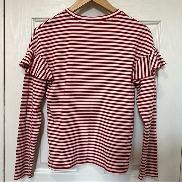 h&m Women Stripe Long Sleeve Ruffle Drop Blouse/Top- Size S - Picture 2 of 8